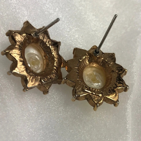 ROMAN Earrings & Enhancer Vintage Faux Pearl & Rhinestone SET Gold Tone - Picture 6 of 10